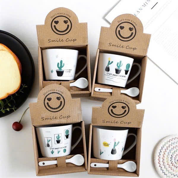  Set Ly Sứ Kèm Muỗng XƯƠNG RỒNG 150ml 